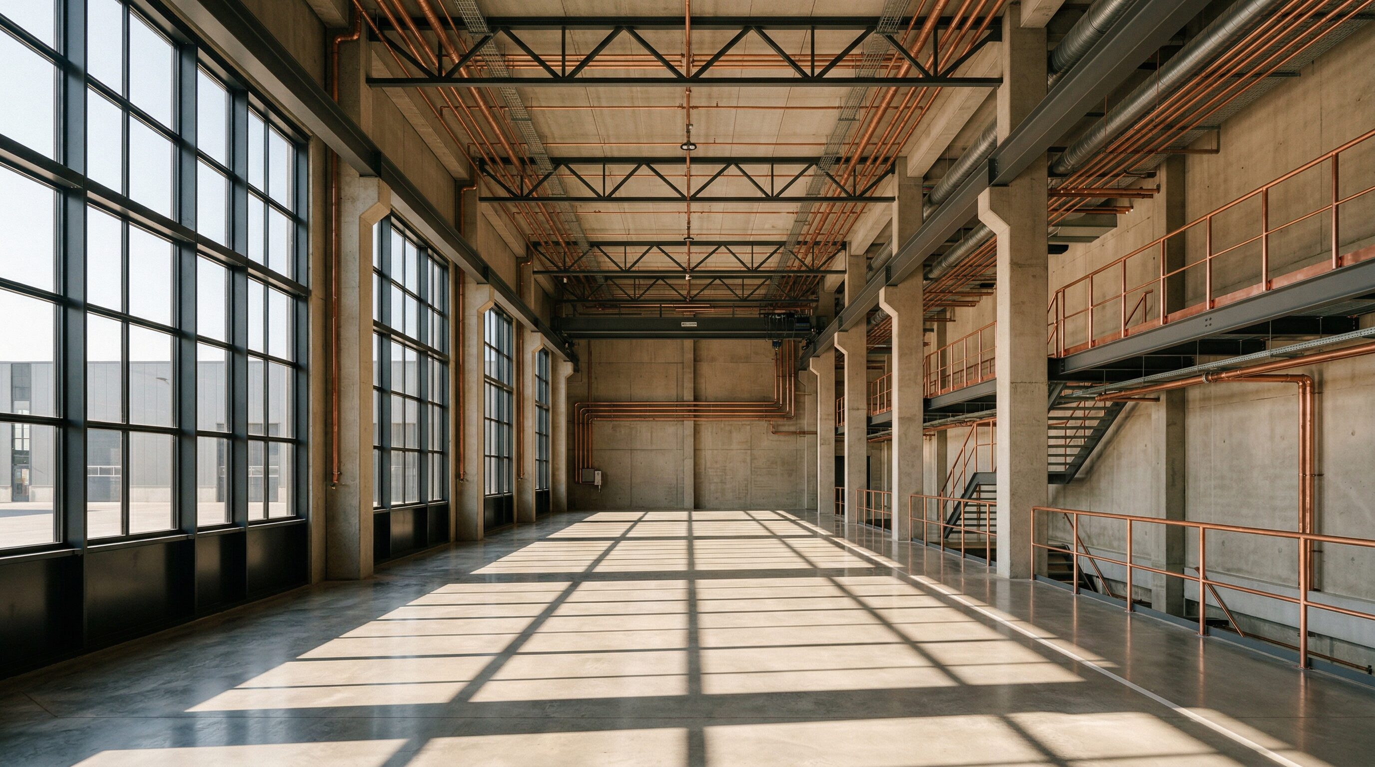 Modern industrial interior with natural light