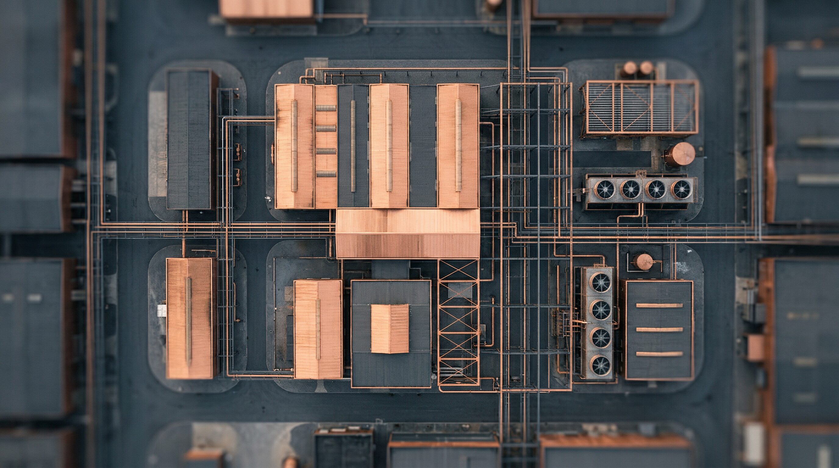 Aerial view of modern manufacturing facility